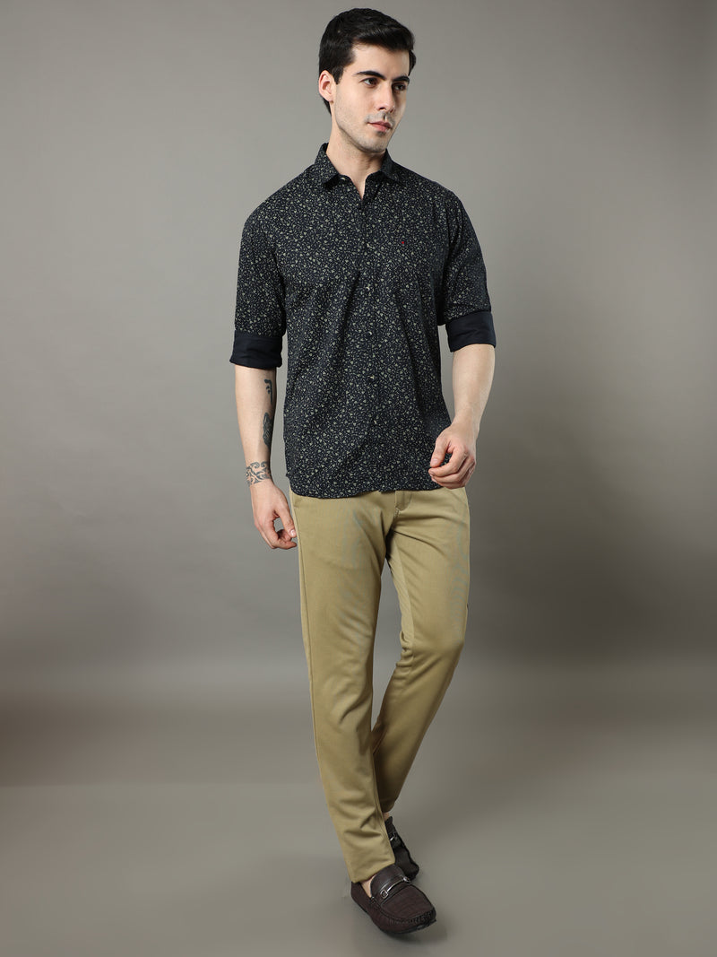 Shop Men's Navy Slim Fit Cotton Casual Printed Shirt Online.