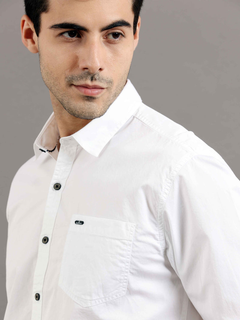 Shop Men's White Slim Fit Solid Full Sleeves Casual Shirts Online.