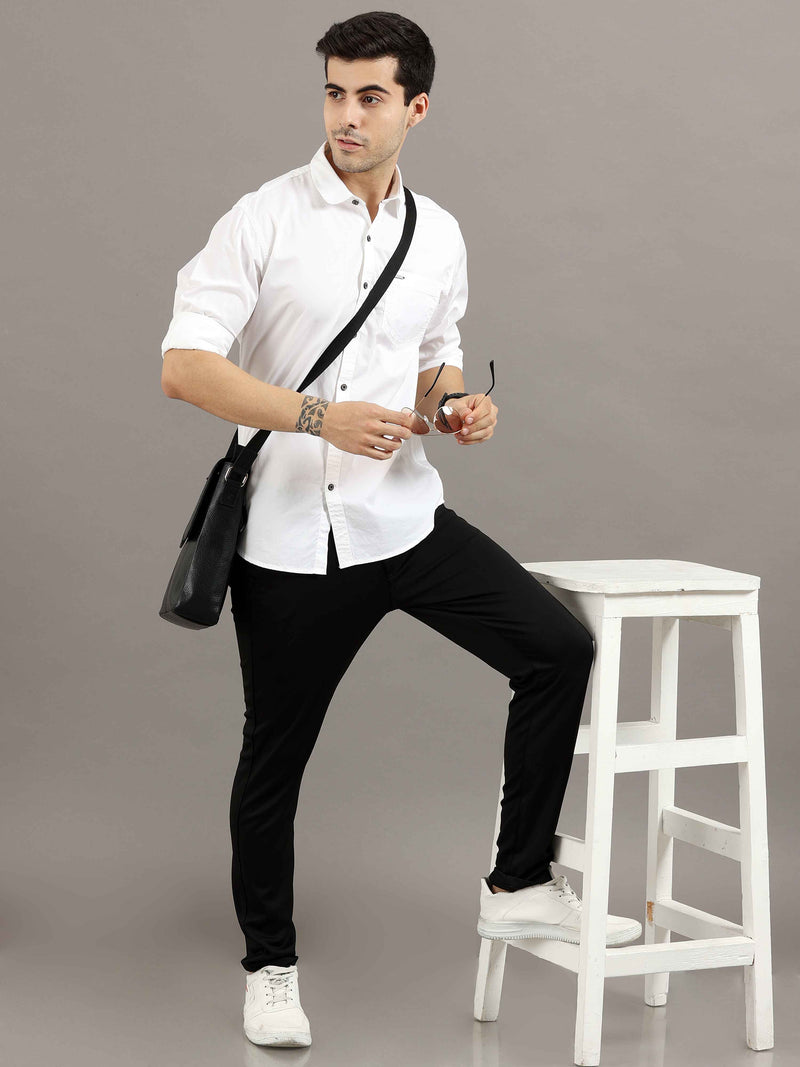 Shop Men's White Slim Fit Solid Full Sleeves Casual Shirts Online.