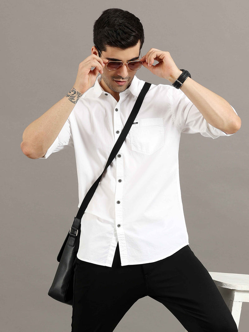 Shop Men's White Slim Fit Solid Full Sleeves Casual Shirts Online.