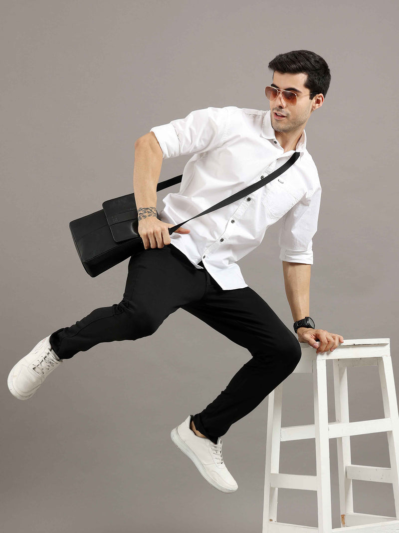 Shop Men's White Slim Fit Solid Full Sleeves Casual Shirts Online.