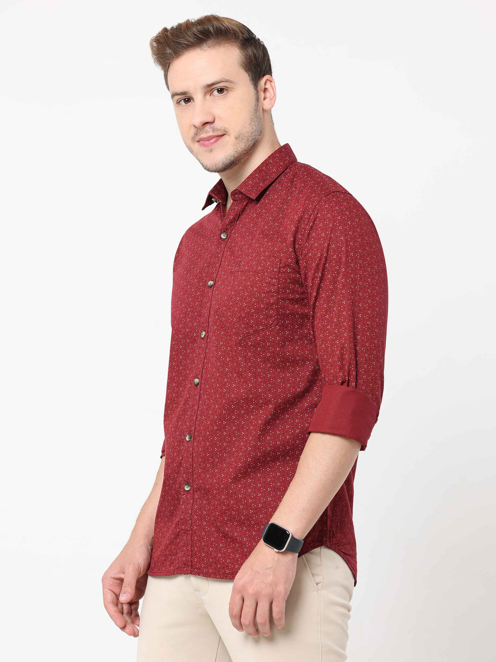 Men's Maroon Slim Fit Printed Full Sleeves Casual Shirts