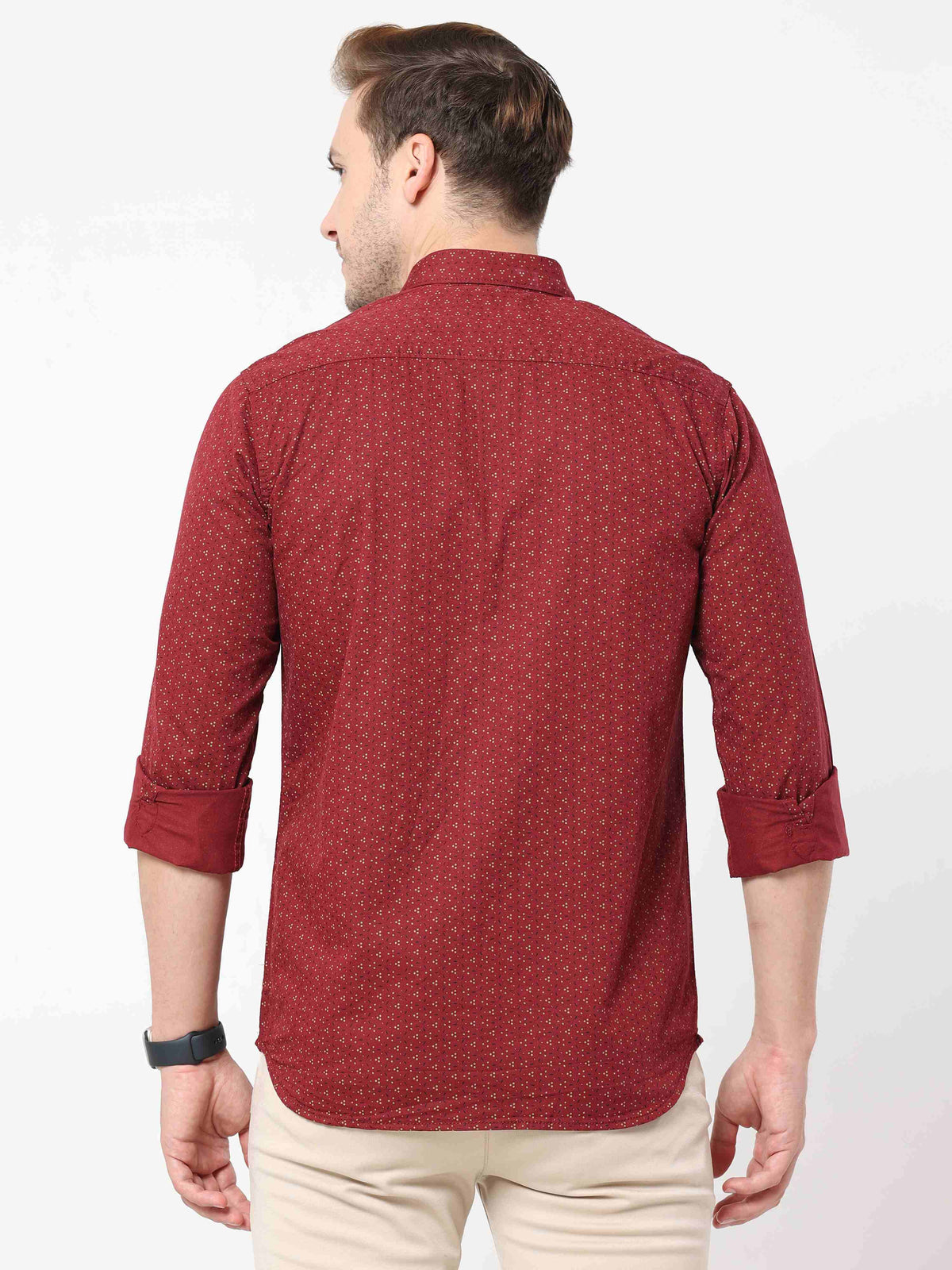 Men's Maroon Slim Fit Printed Full Sleeves Casual Shirts