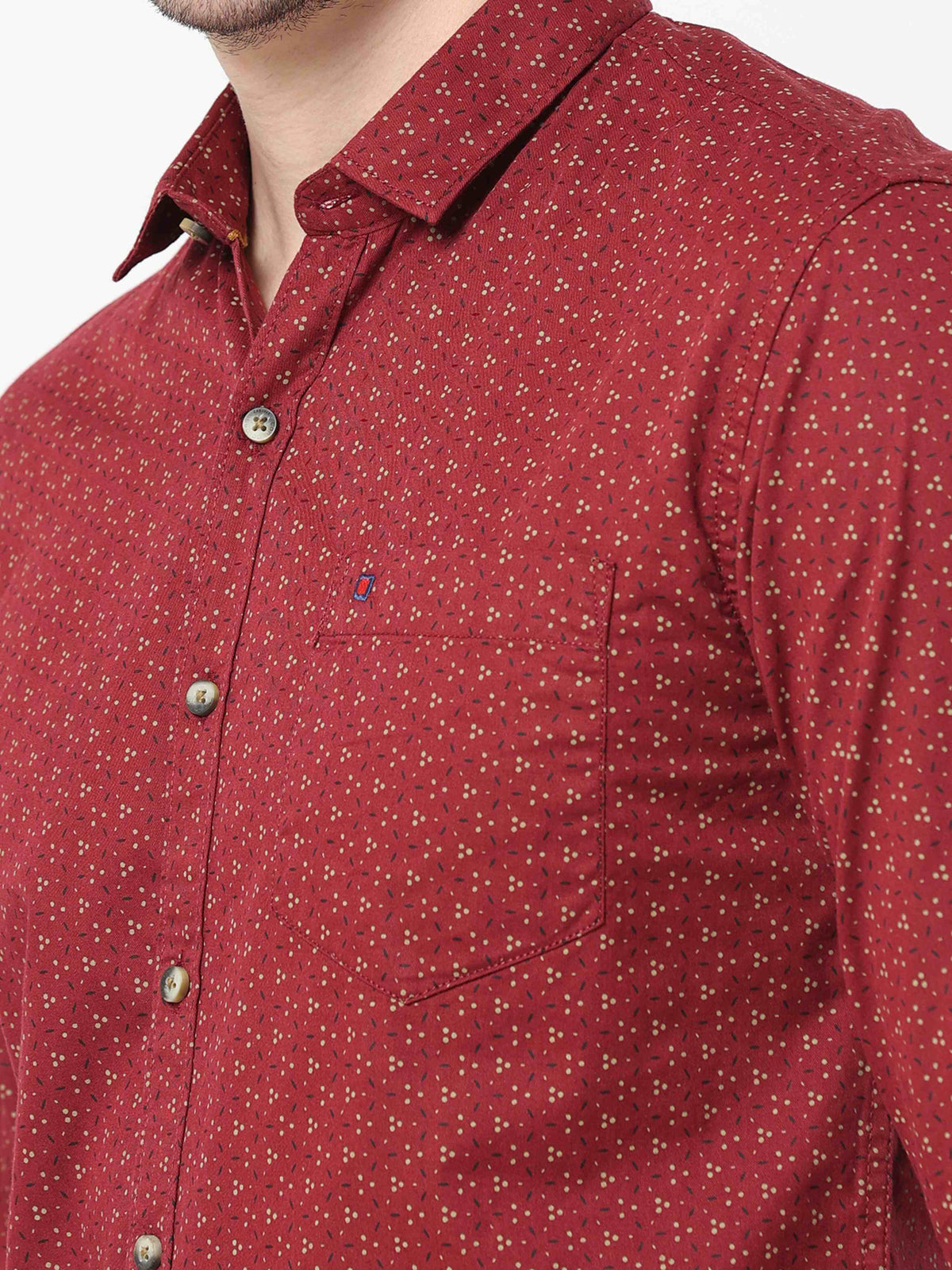 Men's Maroon Slim Fit Printed Full Sleeves Casual Shirts