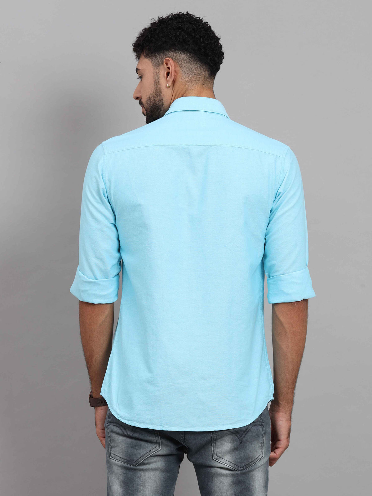Men's Sky Blue Slim Fit Solid Full Sleeves Casual Shirts
