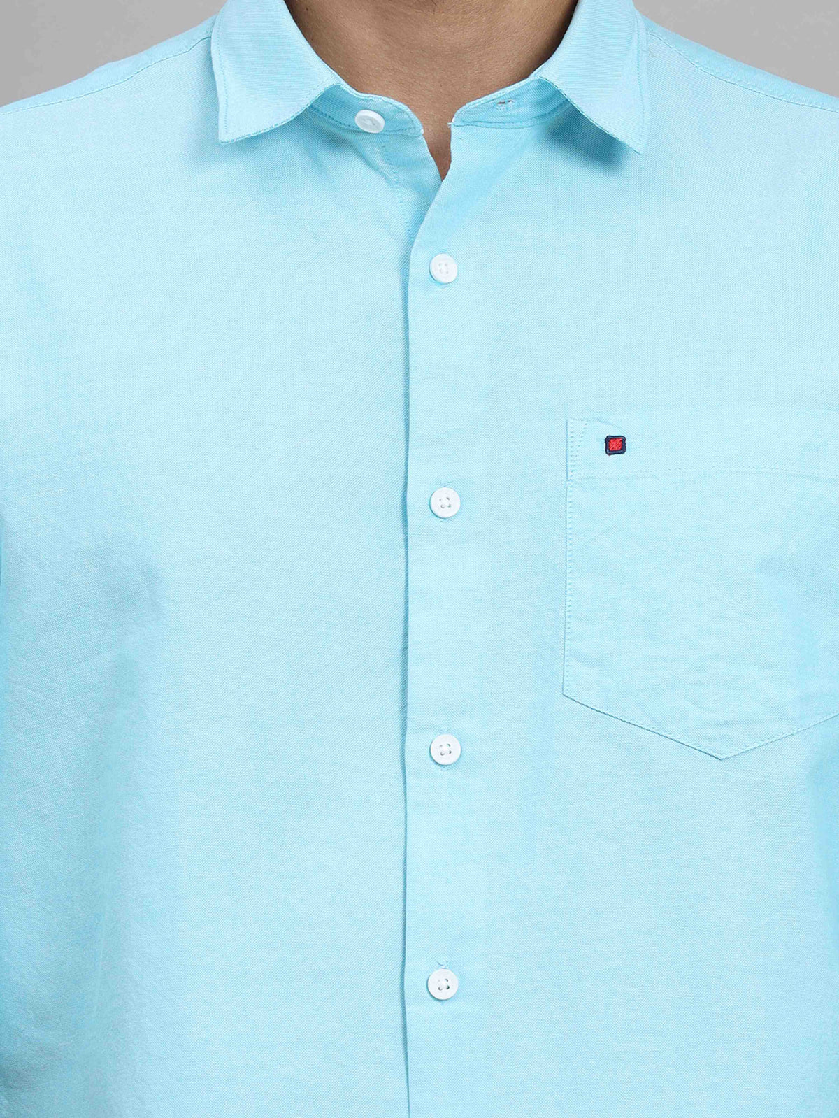 Men's Sky Blue Slim Fit Solid Full Sleeves Casual Shirts