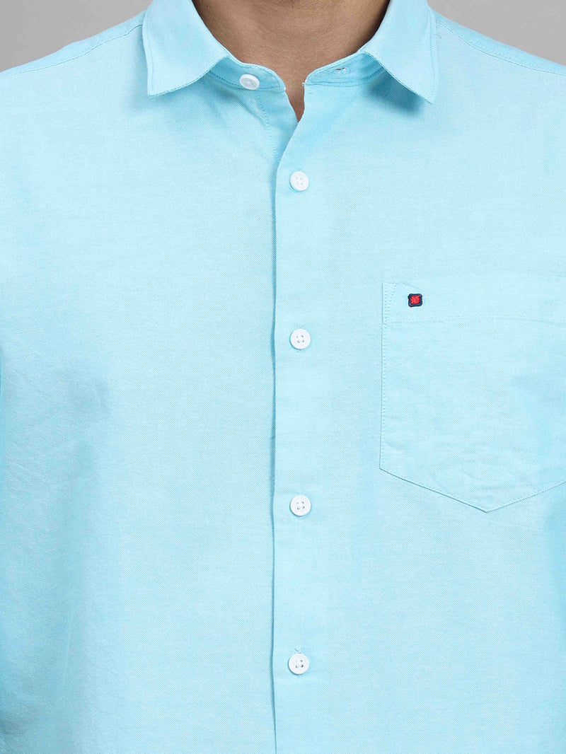 Shop Men's Sky Blue Slim Fit Solid Full Sleeves Casual Shirts Online.