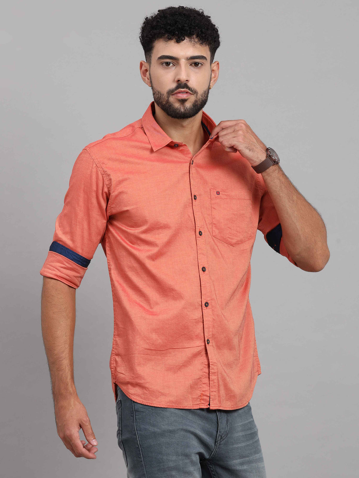 Shop Men's Pink Slim Fit Solid Full Sleeves Casual Shirts Online.