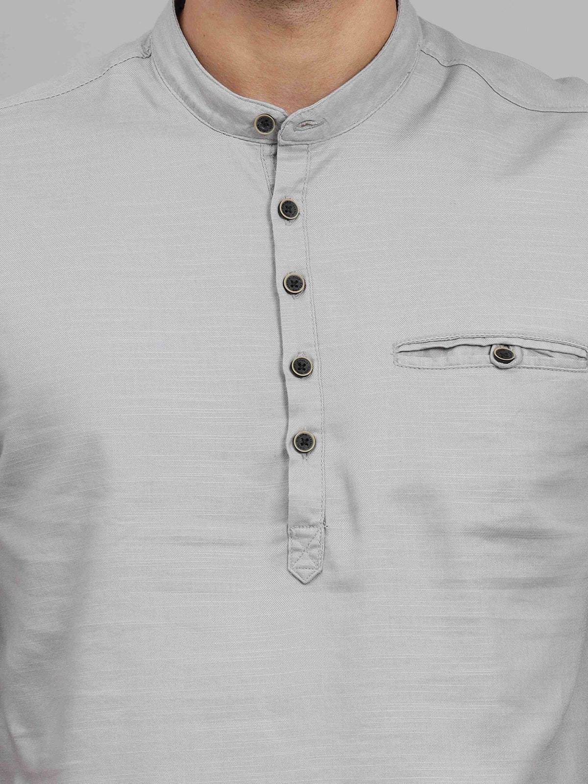 Men's Grey Slim Fit Solid Full Sleeves Linen Casual Kurta Shirts