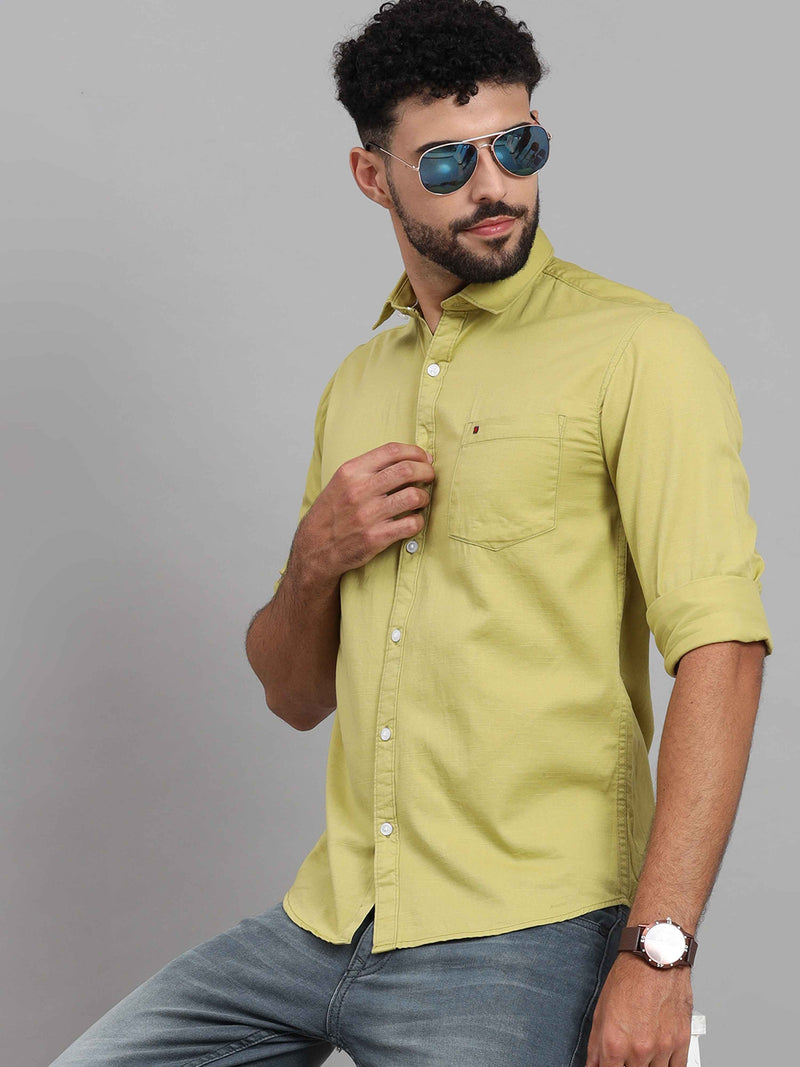 Shop Men's Chartreuse Green Slim Fit Solid Full Sleeves Casual Shirts Online.