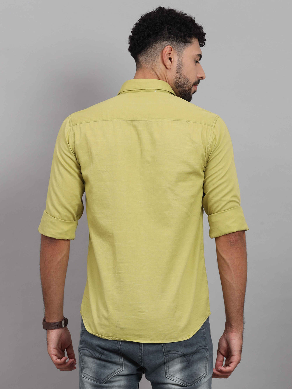 Shop Men's Chartreuse Green Slim Fit Solid Full Sleeves Casual Shirts ...