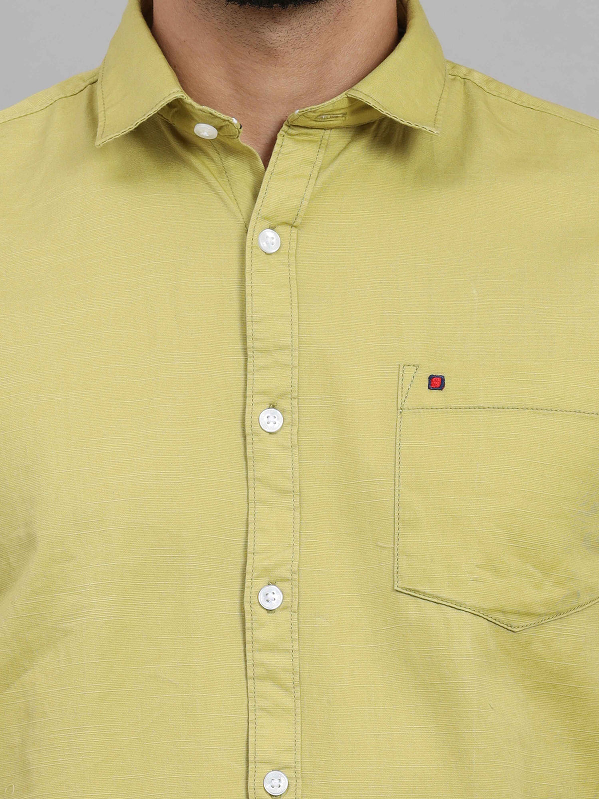Men's Chartreuse Green Slim Fit Solid Full Sleeves Casual Shirts