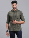 Men's Green Slim Fit Checks Full Sleeves Casual Shirts