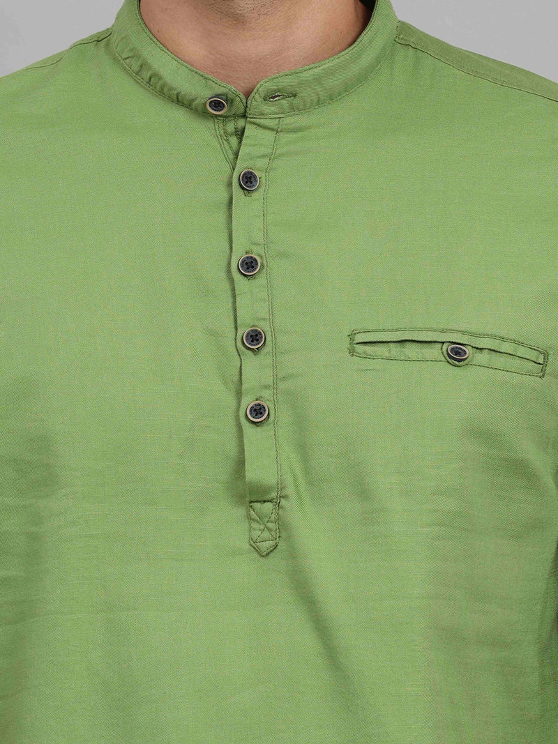 Shop Men's Green Slim Fit Solid Full Sleeves Linen Casual Kurta Shirts Online.