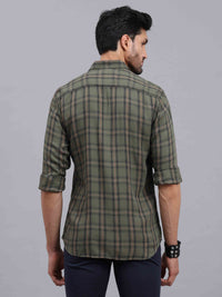 Men's Green Slim Fit Checks Full Sleeves Casual Shirts