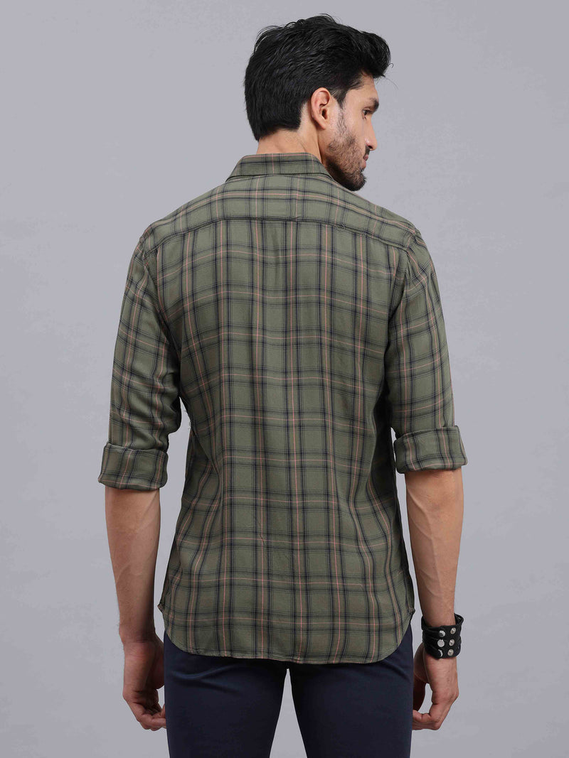 Shop Men's Green Slim Fit Checks Full Sleeves Casual Shirts Online.