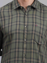 Men's Green Slim Fit Checks Full Sleeves Casual Shirts