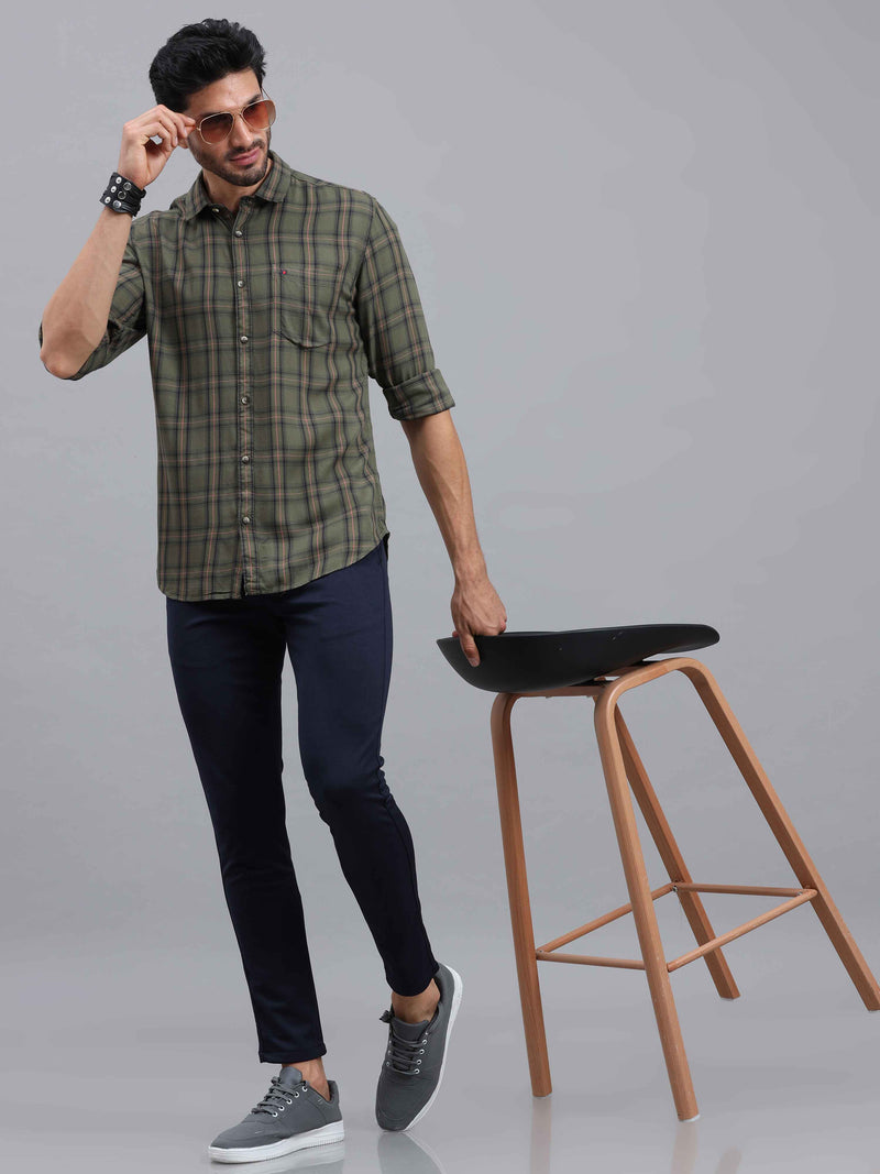 Shop Men's Green Slim Fit Checks Full Sleeves Casual Shirts Online.