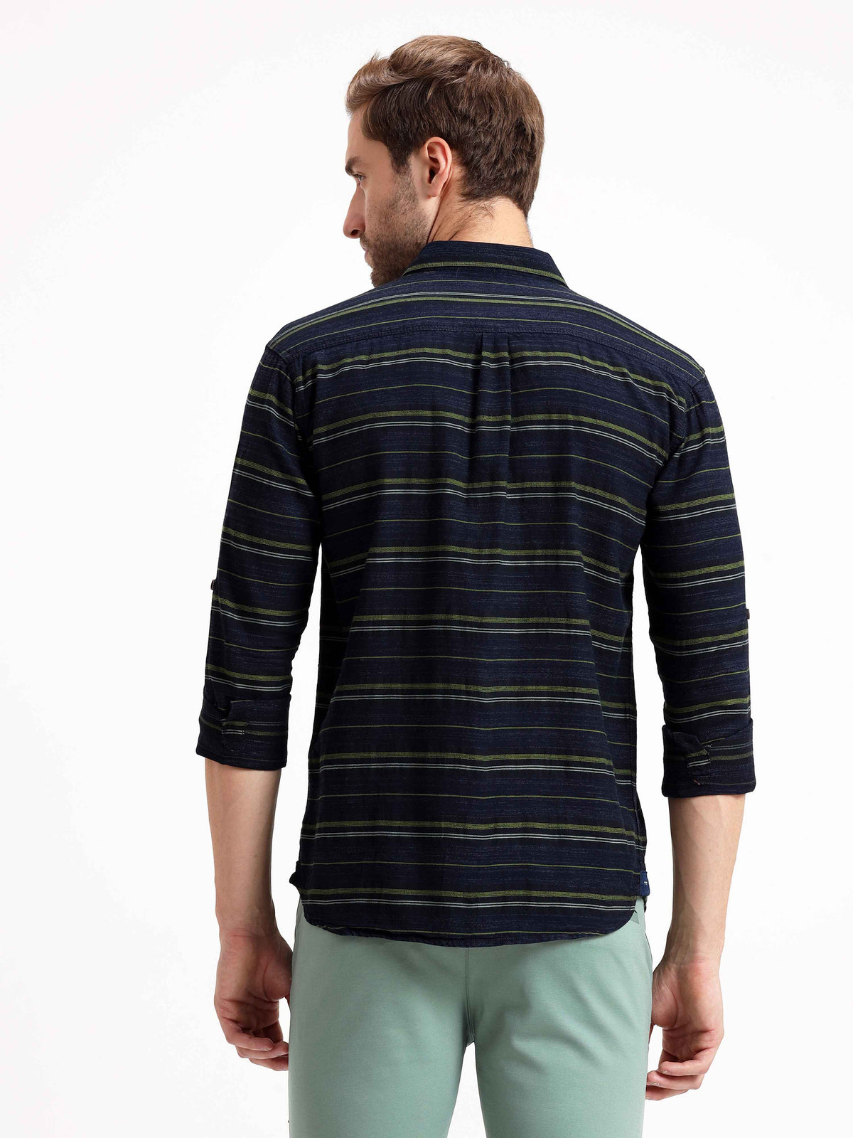 Shop Men's Green Slim Fit Stripes Full Sleeves Casual Shirts Online.