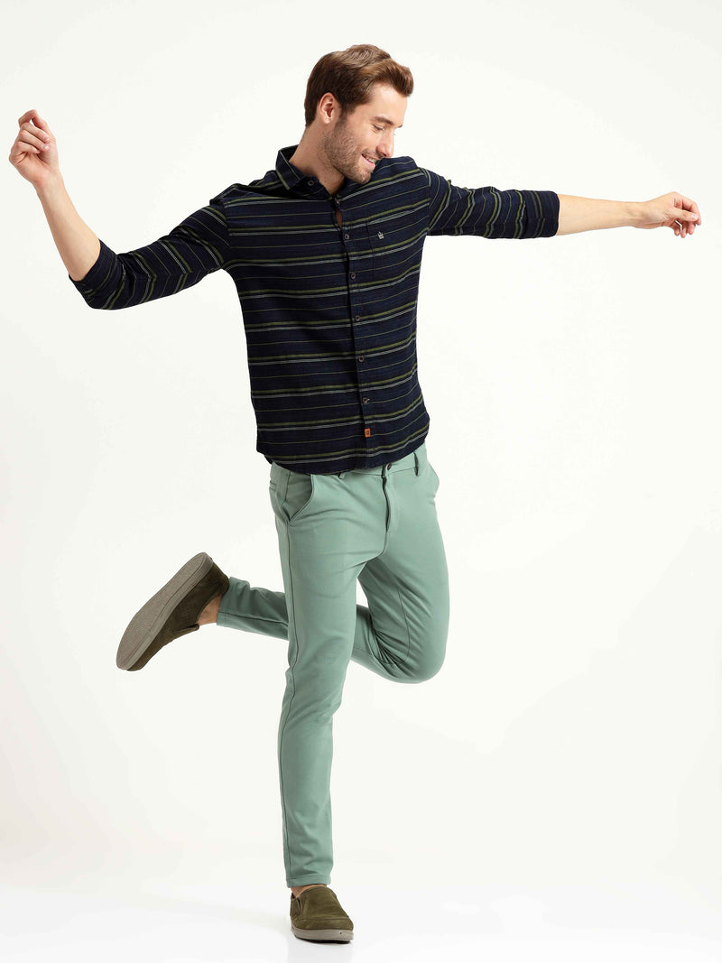 Shop Men's Green Slim Fit Stripes Full Sleeves Casual Shirts Online.