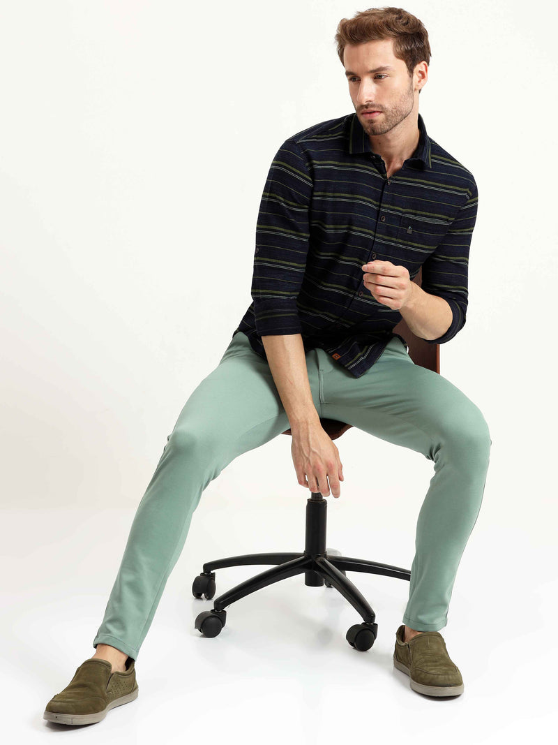 Shop Men's Green Slim Fit Stripes Full Sleeves Casual Shirts Online.