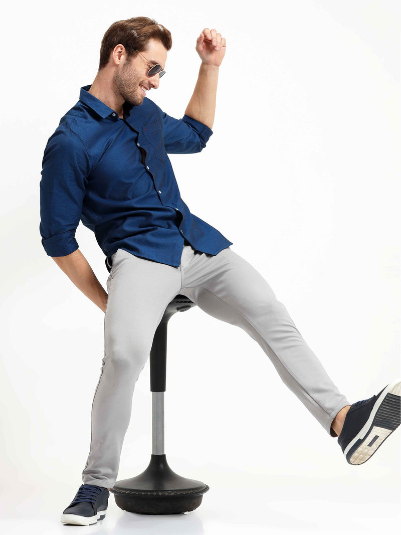 Shop Men's Blue Slim Fit Solid Full Sleeves Casual Shirts Online.