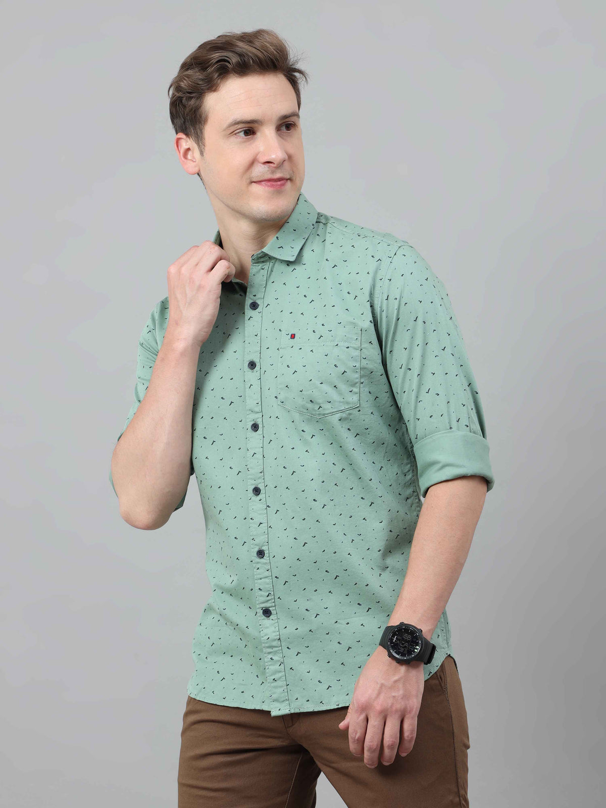 Shop Men's Light Green Slim Fit Checks Full Sleeves Casual Shirts Online.