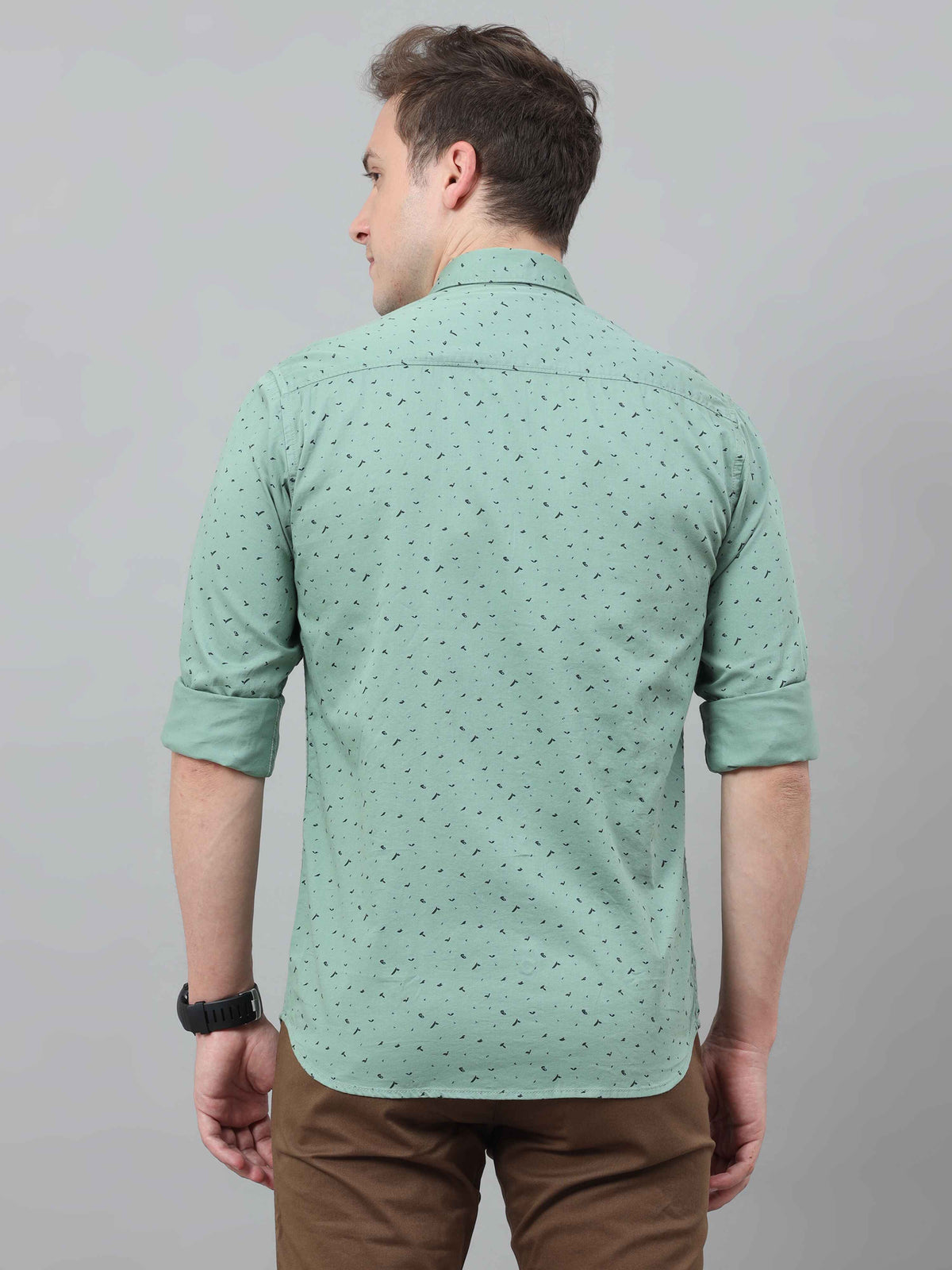Men's Light Green Slim Fit Printed Full Sleeves Casual Shirts