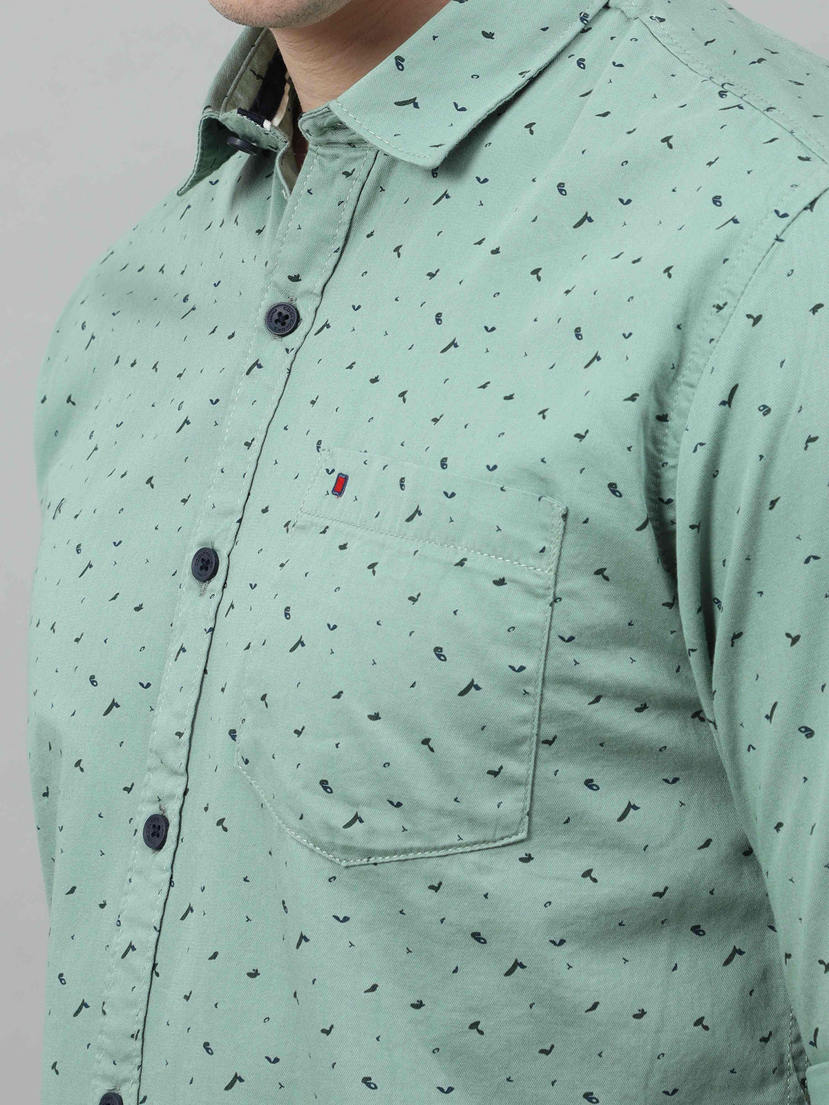 Men's Light Green Slim Fit Printed Full Sleeves Casual Shirts