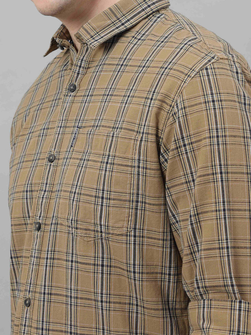 Shop Men's Beige Slim Fit Checks Full Sleeves Casual Shirts Online.