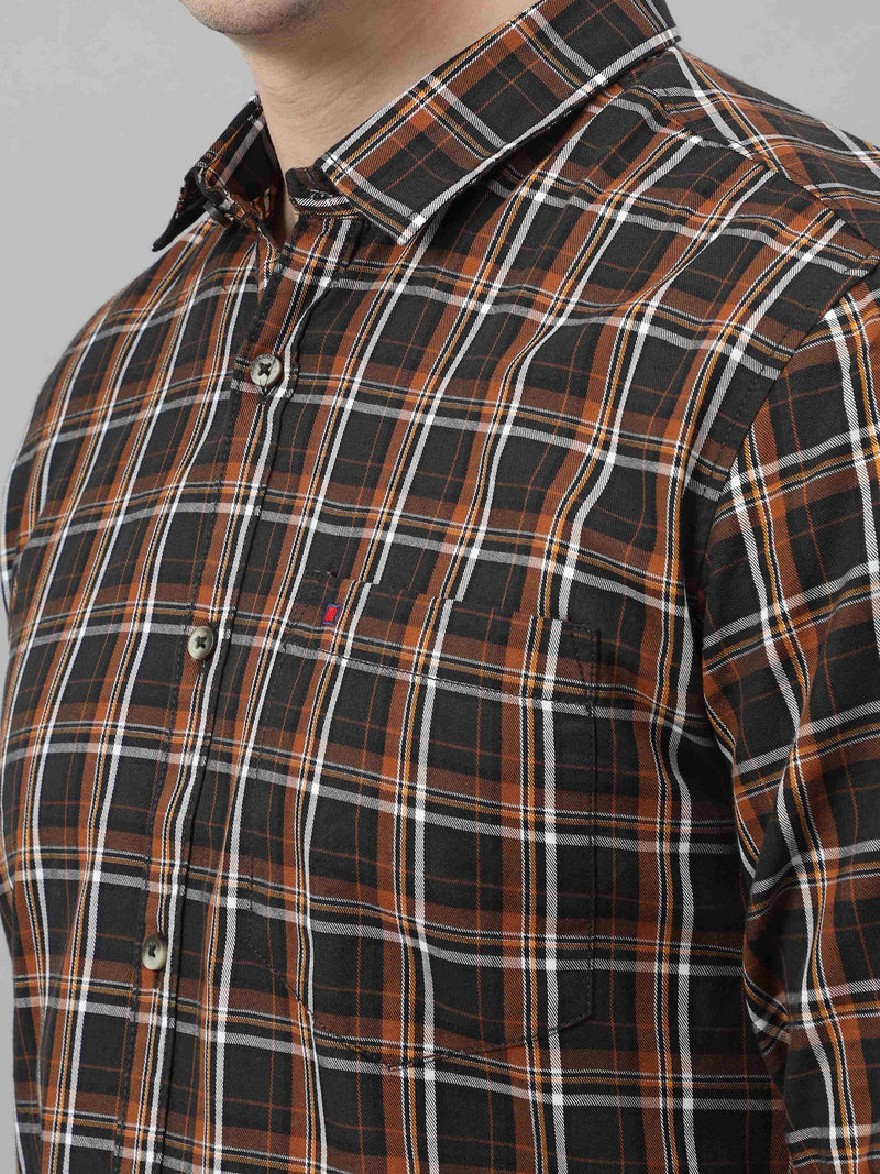 Shop Men's Navy Brown Slim Fit Checks Full Sleeves Casual Shirts Online.