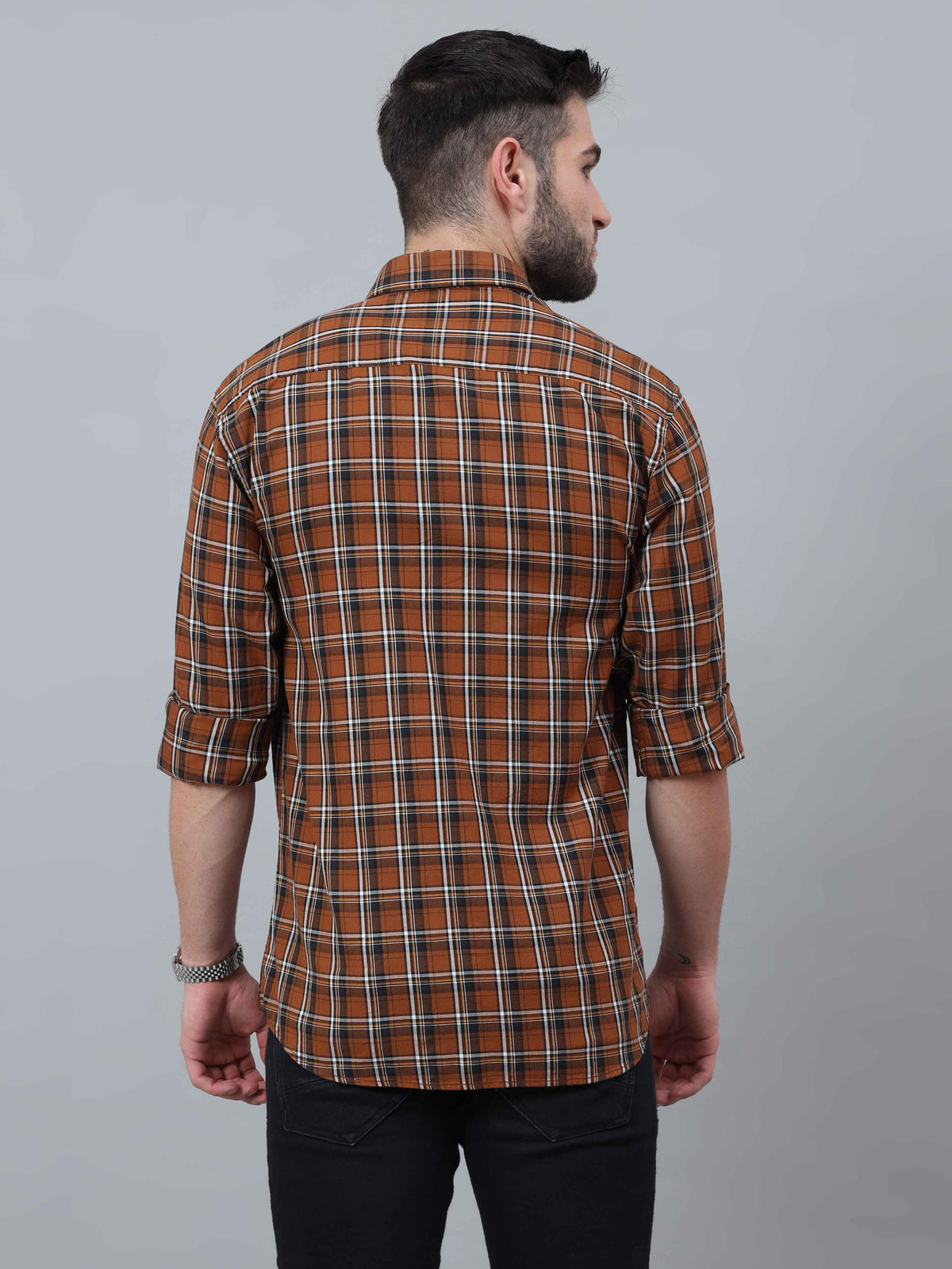 Men's Brown Slim Fit Checks Full Sleeves Casual Shirts