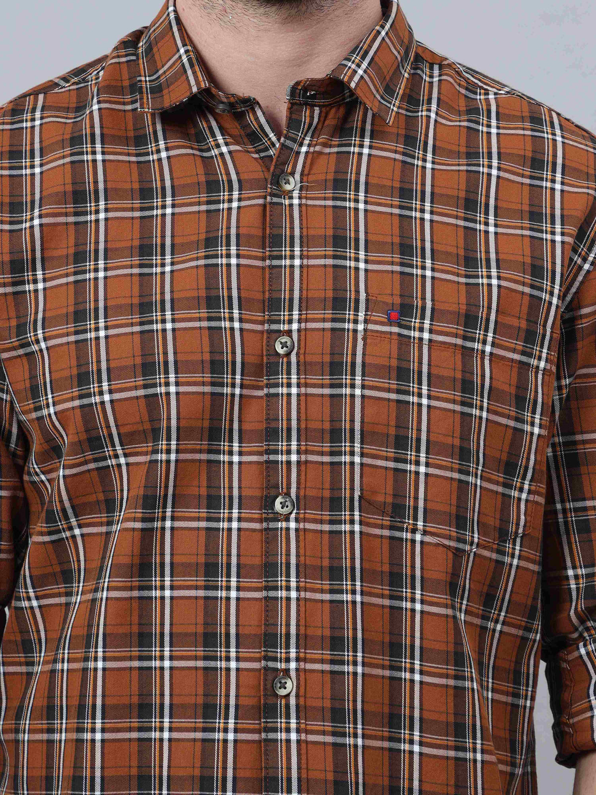 Shop Men's Brown Slim Fit Checks Full Sleeves Casual Shirts Online.