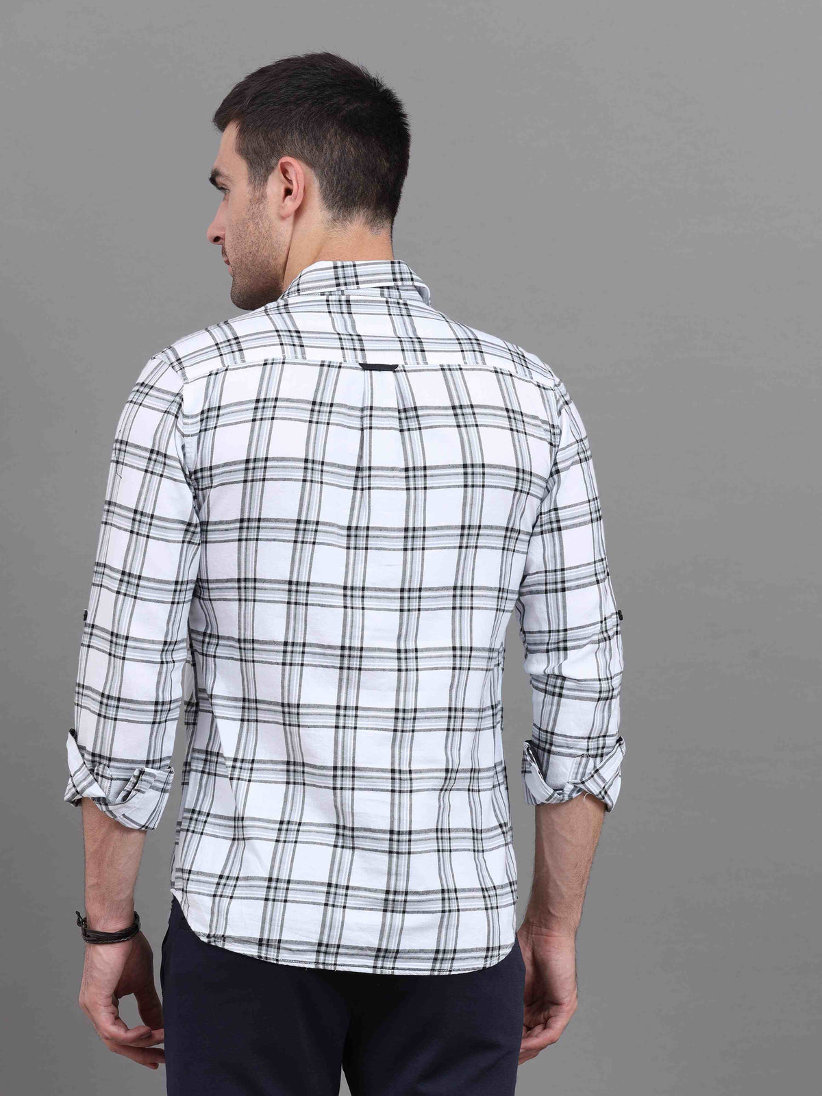 Men's White Slim Fit Checks Full Sleeves Casual Shirts With Inside Attached T-shirt