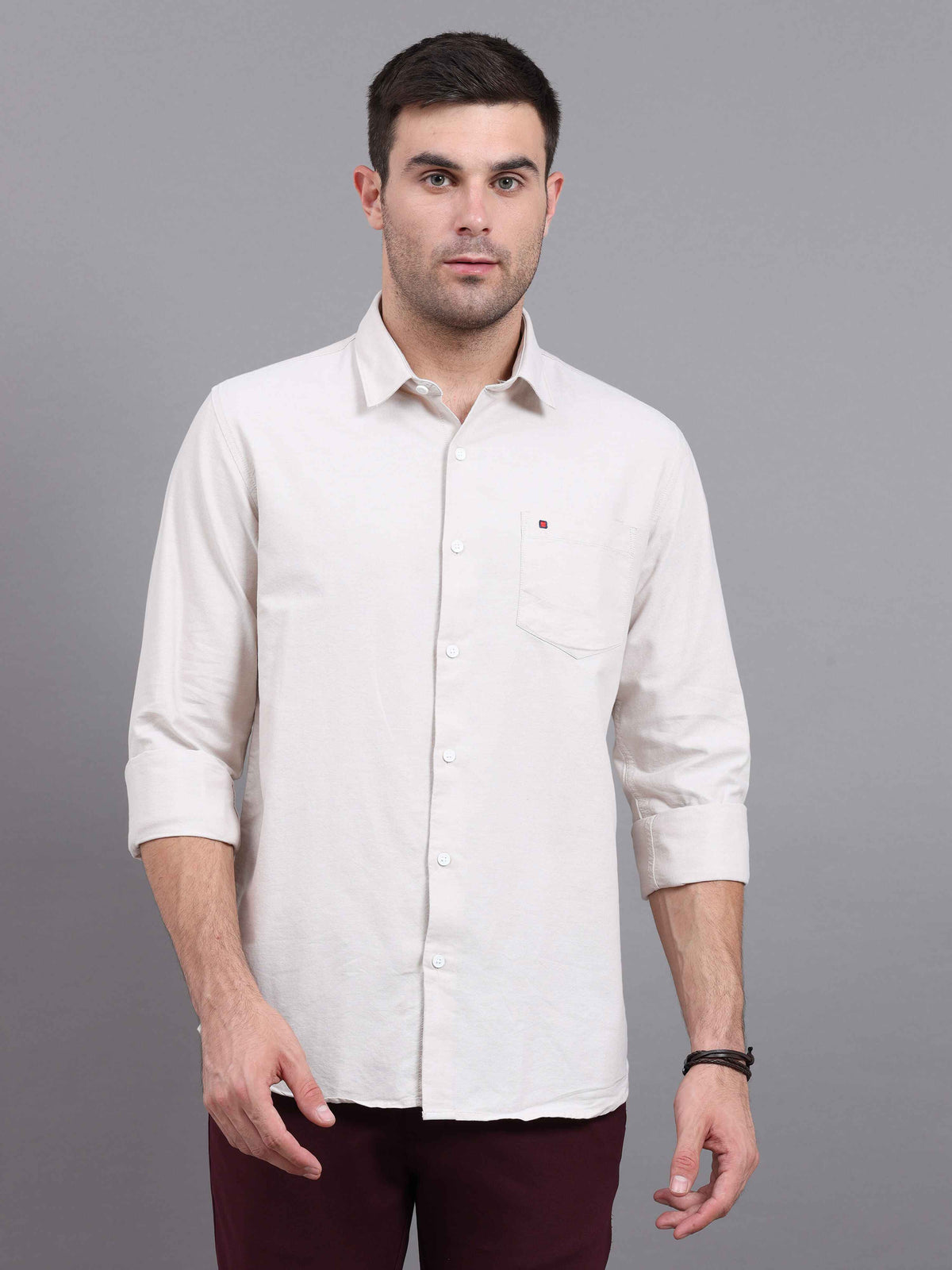 Men's Light Pink Slim Fit Solid Full Sleeves Casual Shirts