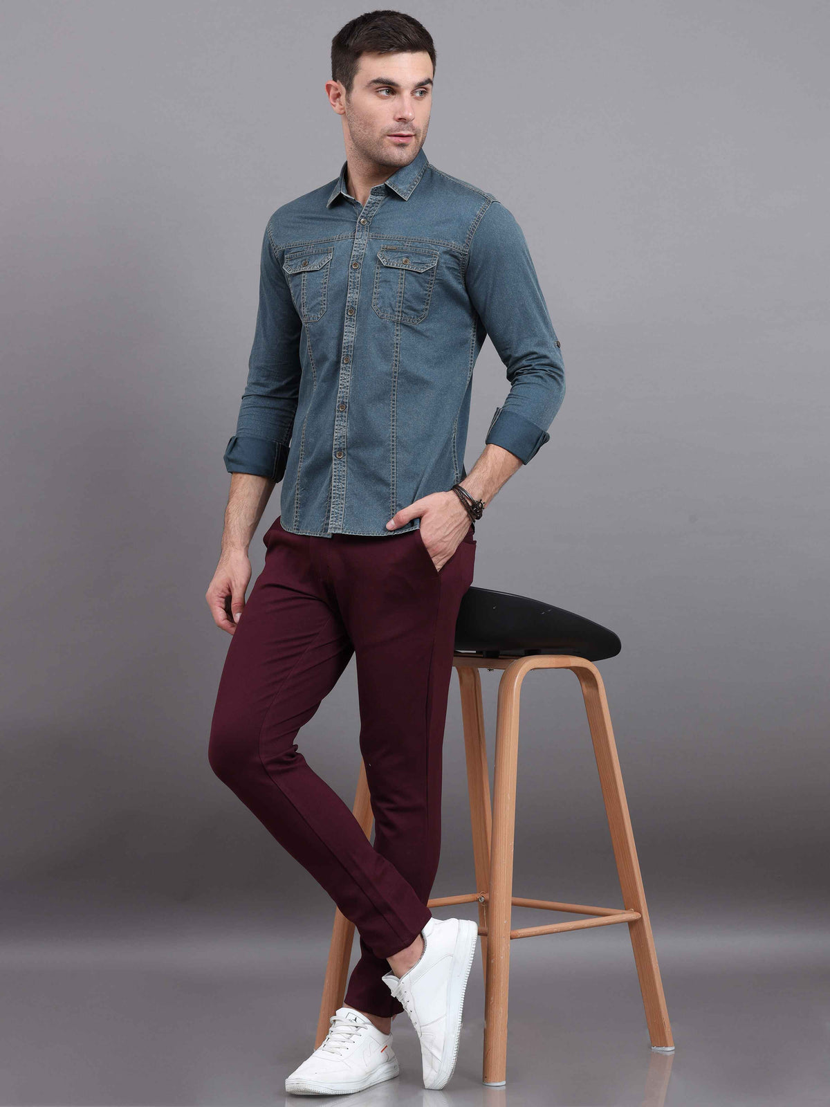 Shop Men's Green Slim Fit Full Sleeves Denim Casual Shirts Online.