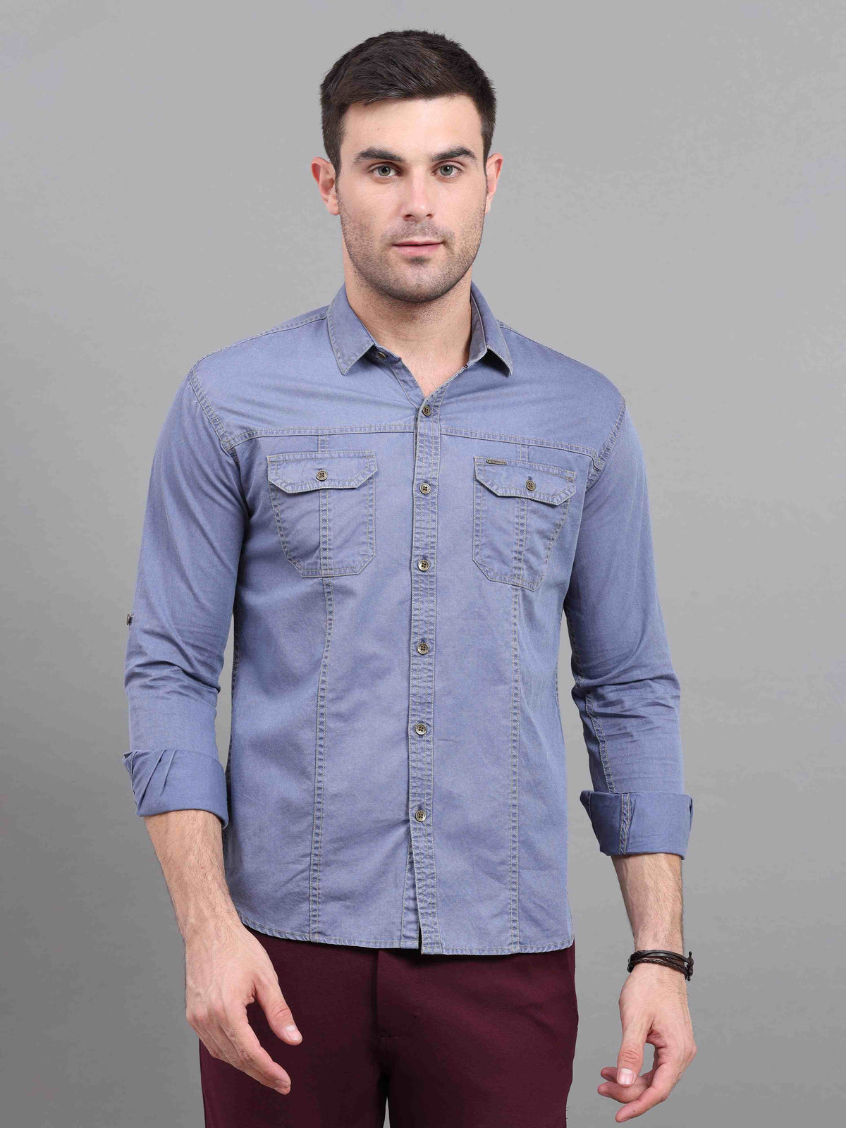 Shop Men's Blue Slim Fit Full Sleeves Denim Casual Shirts Online.