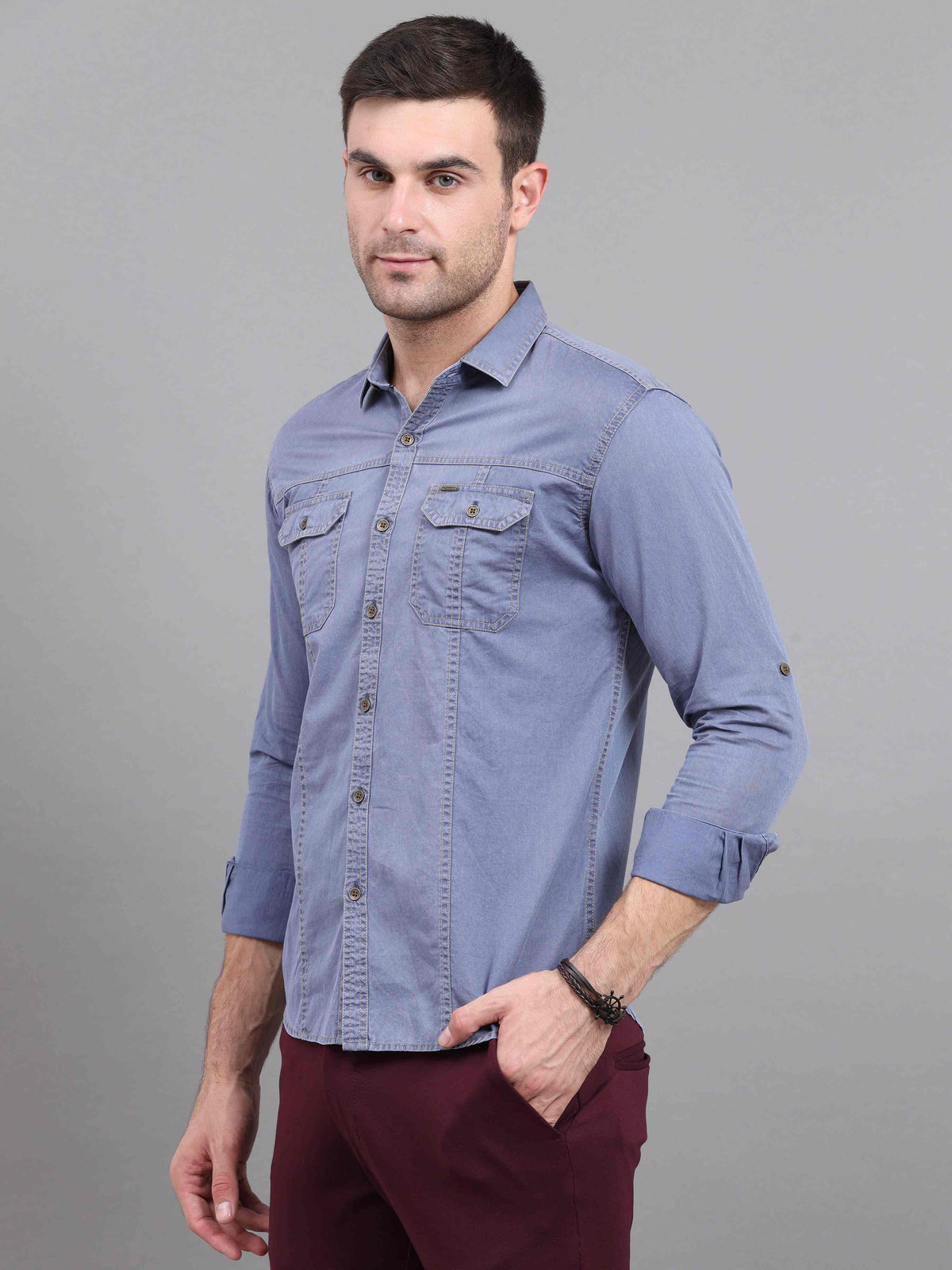 Shop Men's Blue Slim Fit Full Sleeves Denim Casual Shirts Online.