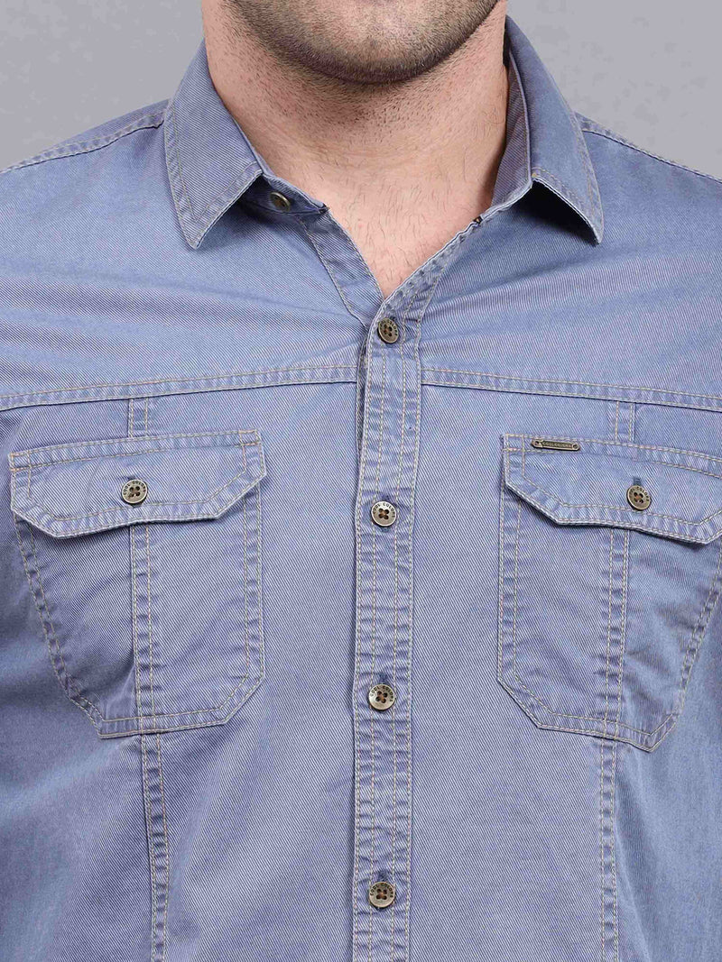 Shop Men's Blue Slim Fit Full Sleeves Denim Casual Shirts Online.