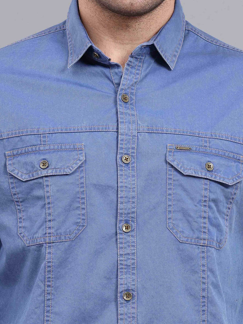 Shop Men's Blue Slim Fit Full Sleeves Denim Casual Shirts Online.