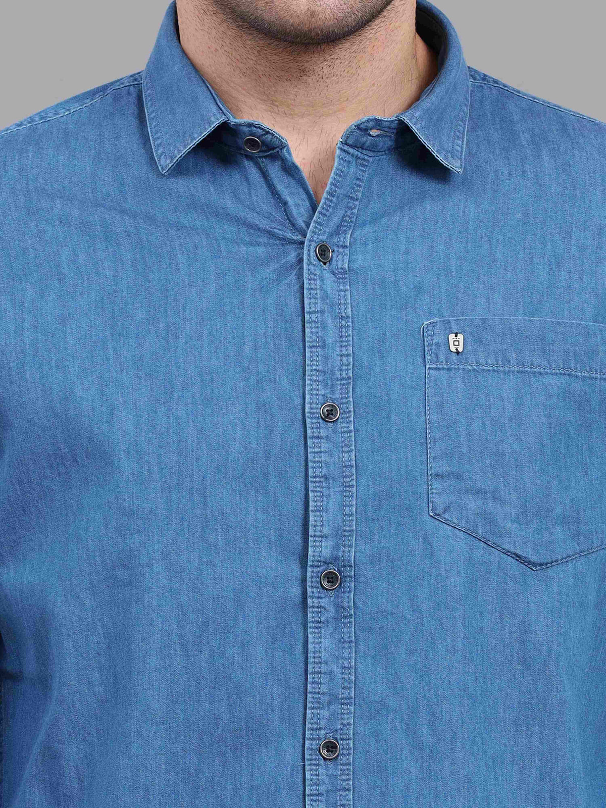 Shop Men's Blue Denim Slim Fit Solid Full Sleeves Casual Shirts Online.