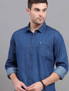 Men's Blue Denim Slim Fit Solid Full Sleeves Casual Shirts