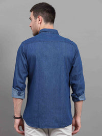 Men's Blue Denim Slim Fit Solid Full Sleeves Casual Shirts