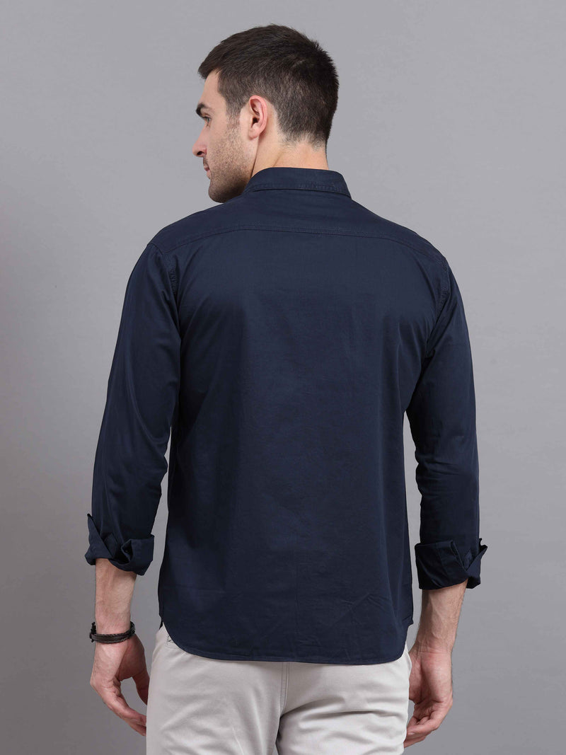 Shop Men's Deep Blue Slim Fit Solid Full Sleeves Casual Shirts Online.