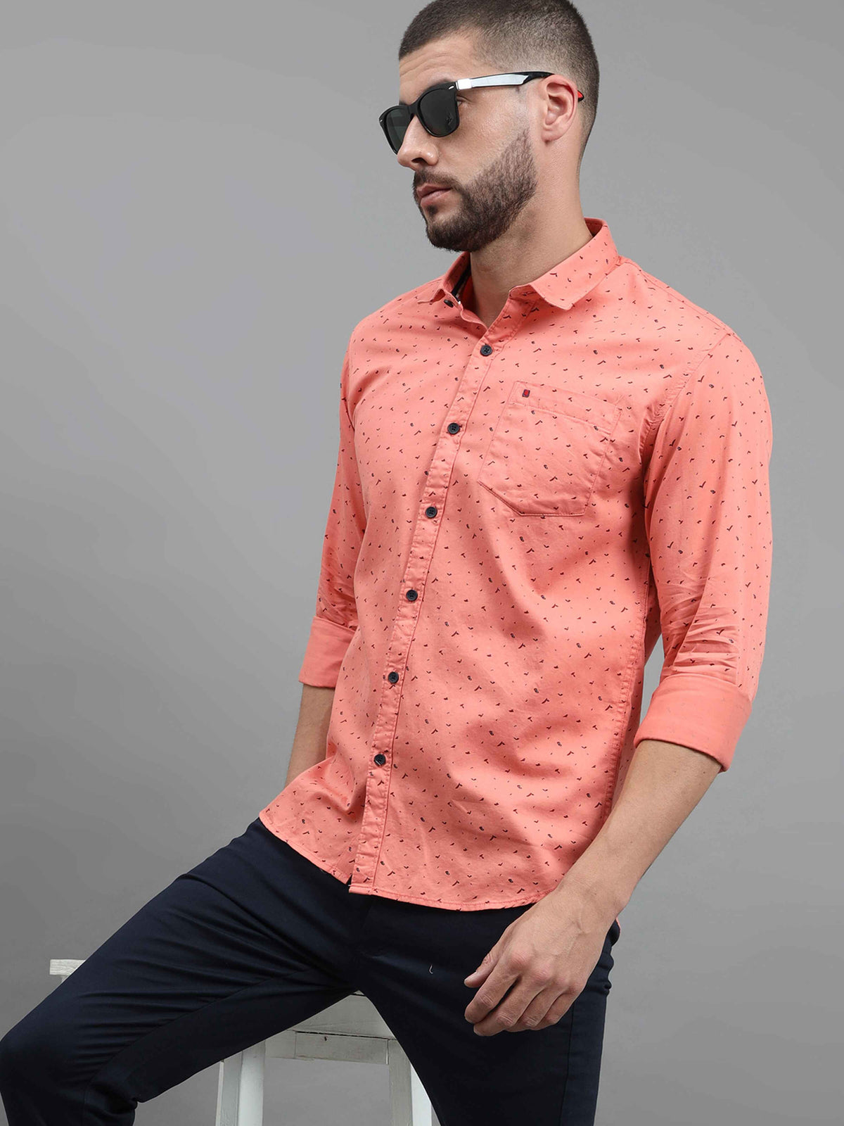 Men's Pink Slim Fit Printed Full Sleeves Casual Shirts