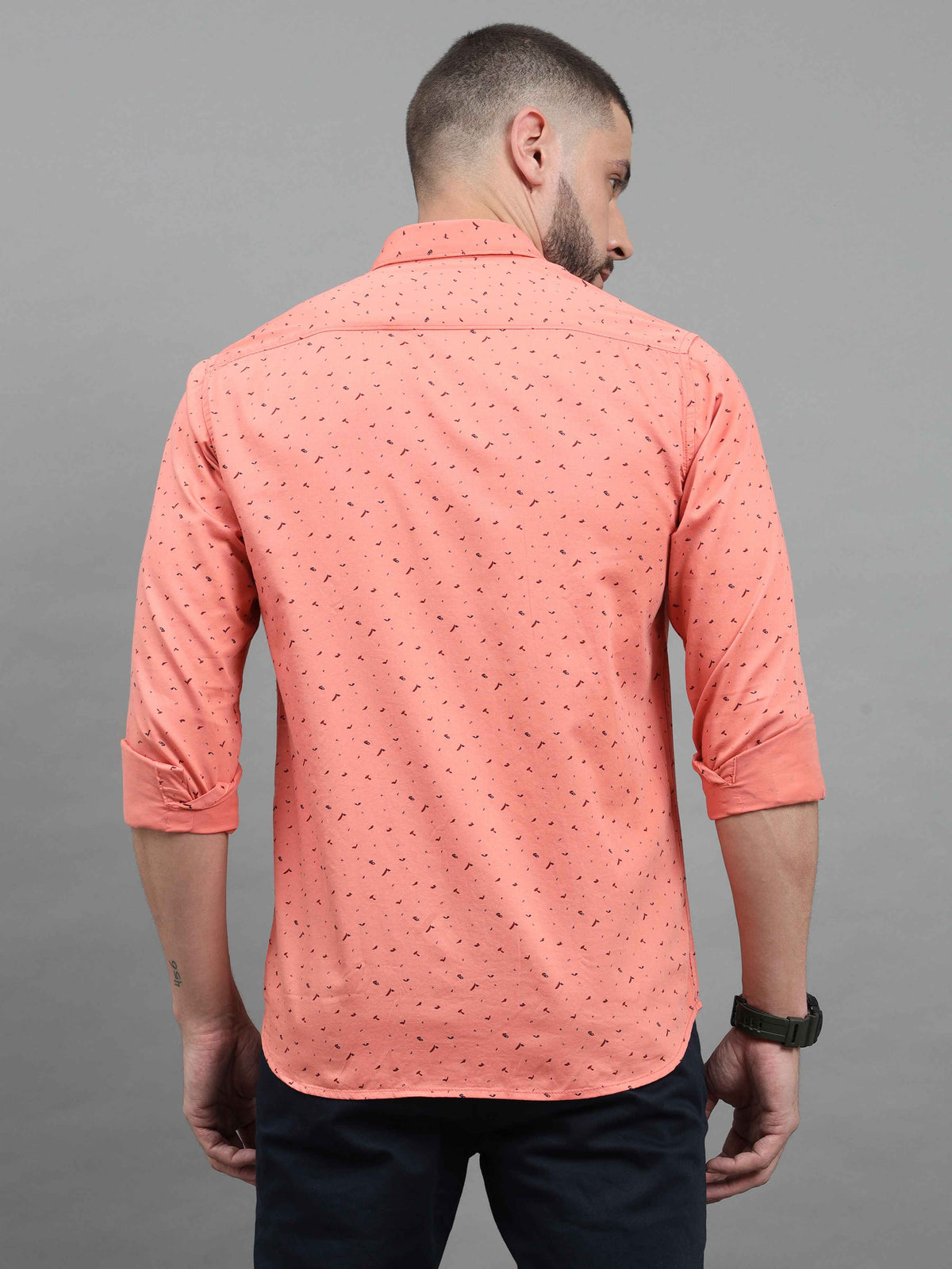 Men's Pink Slim Fit Printed Full Sleeves Casual Shirts