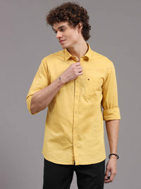 Men's Yellow Slim Fit Solid Full Sleeves Casual Shirts
