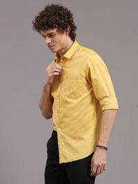 Men's Yellow Slim Fit Solid Full Sleeves Casual Shirts
