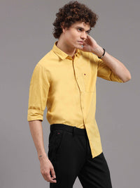 Men's Yellow Slim Fit Solid Full Sleeves Casual Shirts