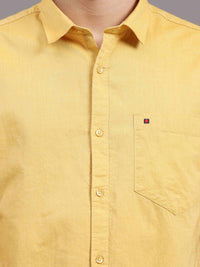 Men's Yellow Slim Fit Solid Full Sleeves Casual Shirts